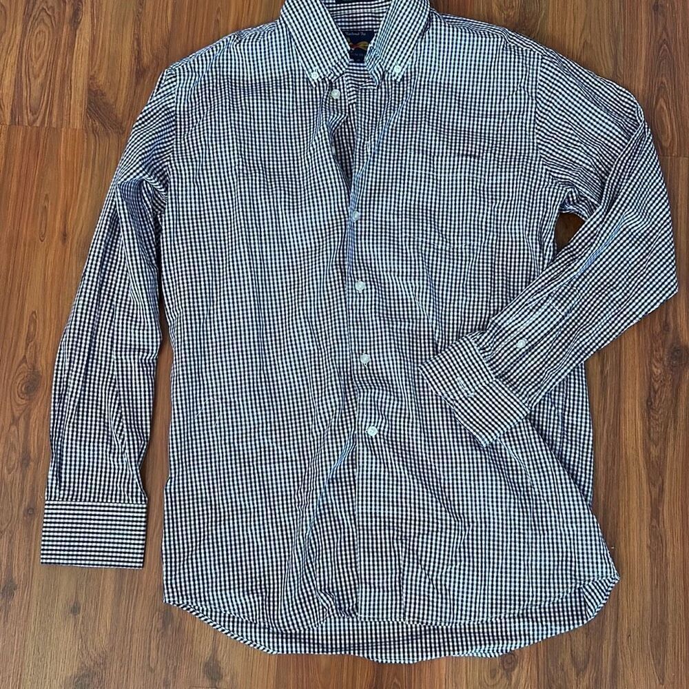 Forsyth co men's checkered plaid gingham long sleeve button-down shirt size M